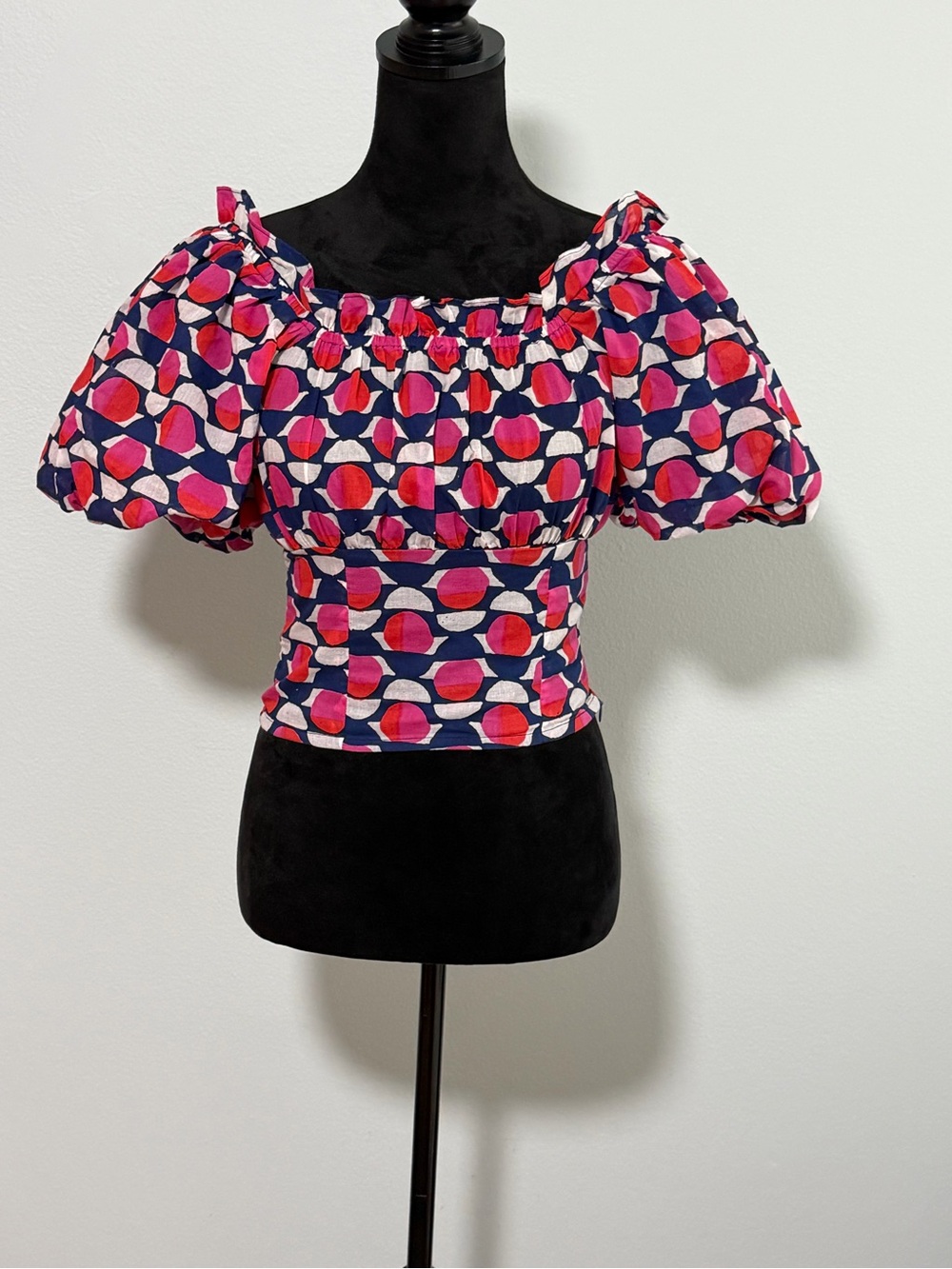 BANJANAN Puff Sleeve Side Zip Printed Blouse - XS